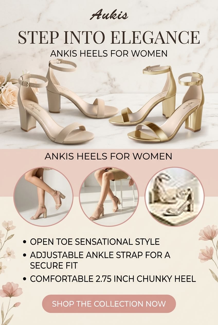Ankis Heels for Women Open Toe Ankle Strap Chunky Heel Sandals 2.75 Inch