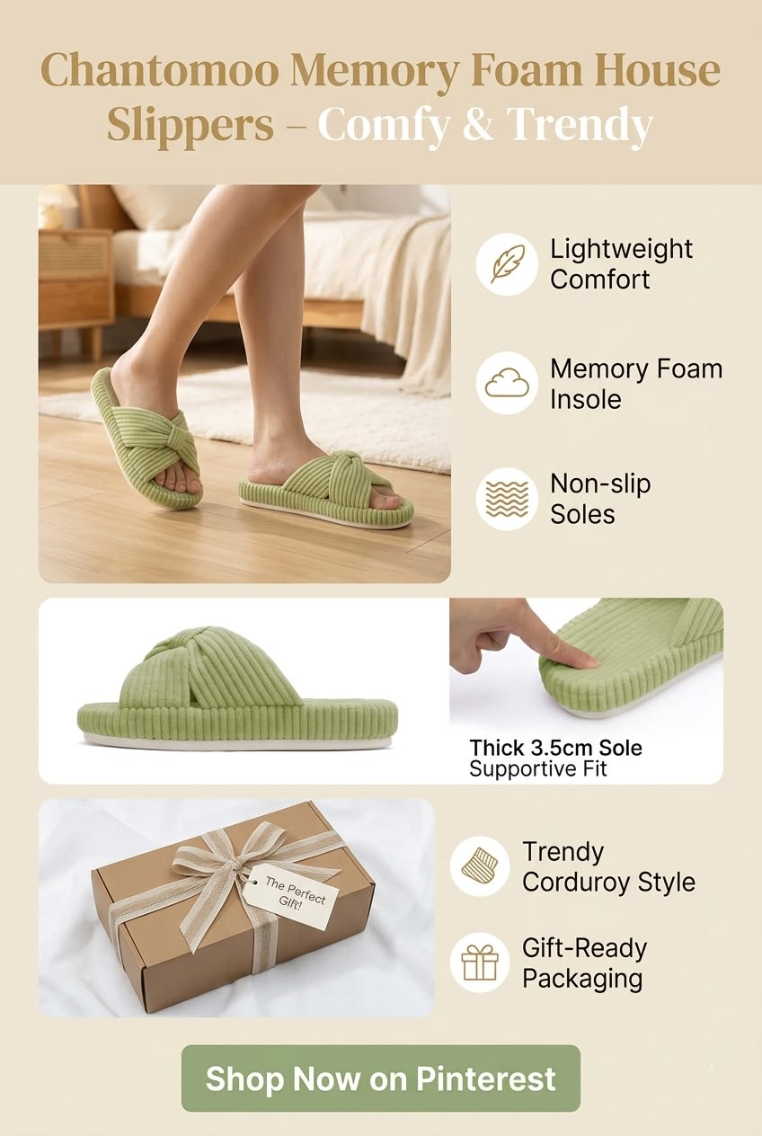 Chantomoo Women's Memory Foam Corduroy Bow Slippers