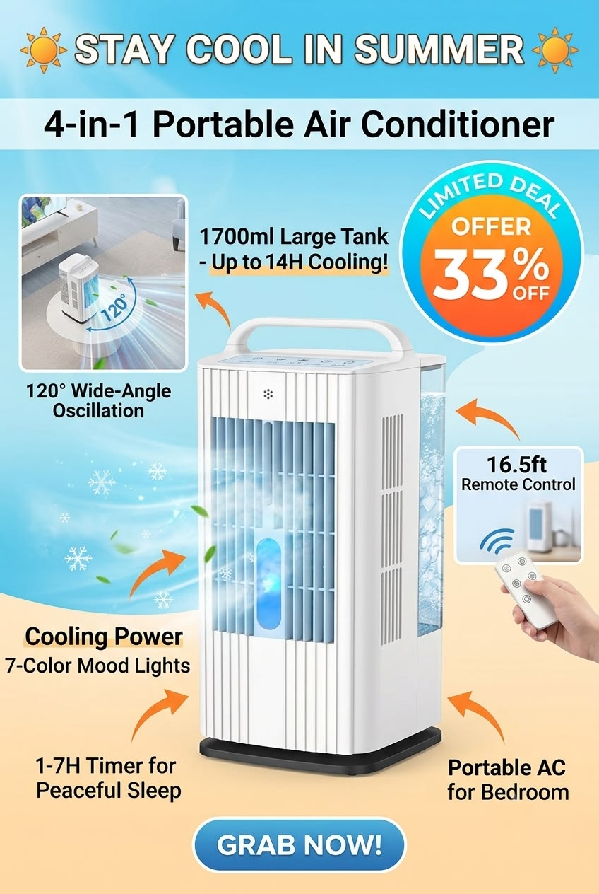 Beat the Heat: 4-in-1 Mini AC & Humidifier! ⚡ LIMITED-TIME DEAL! Save 33% OFF