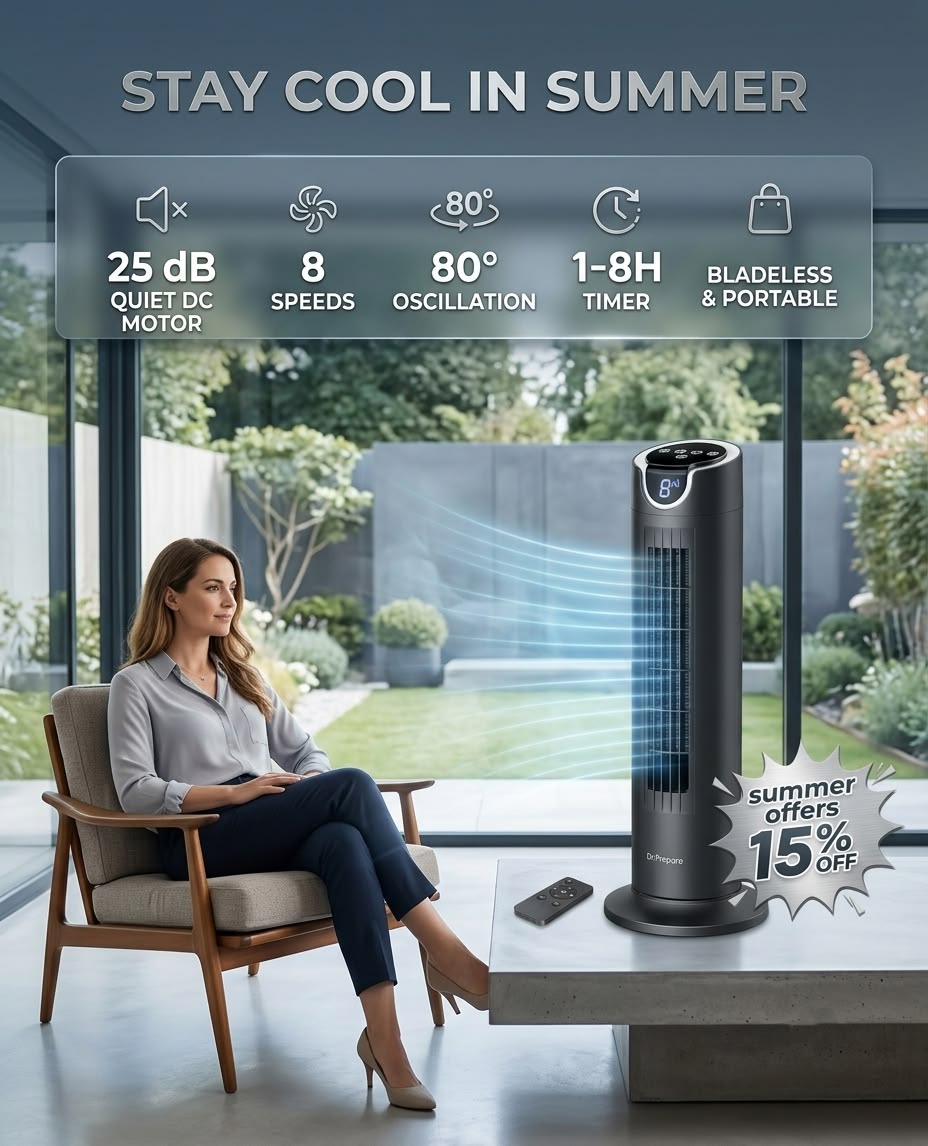 Elevate Your Comfort: Experience Precision Cooling with the Dr.Prepare Tower Fan 🌬️✨