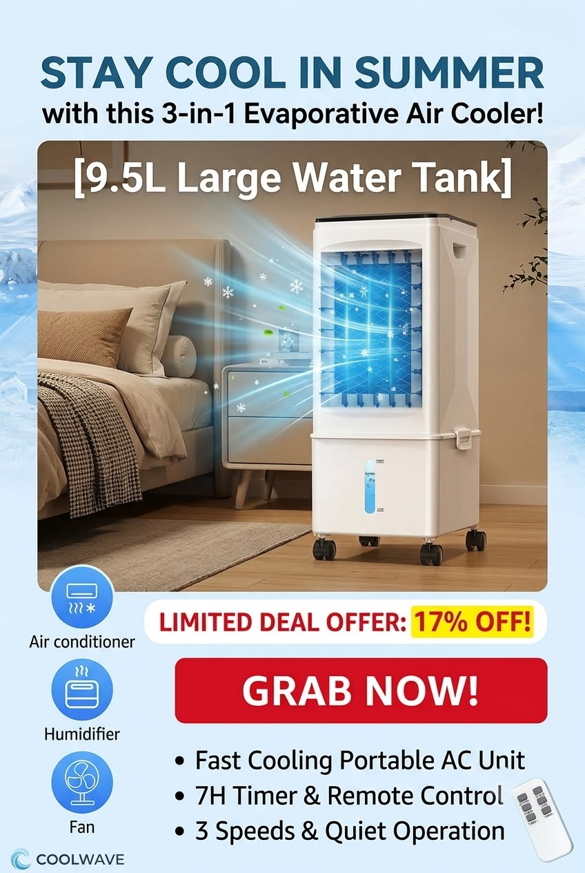STAY COOL IN SUMMER with this 3-in-1 Evaporative Air Cooler! Grab this limited-time 17% OFF deal!