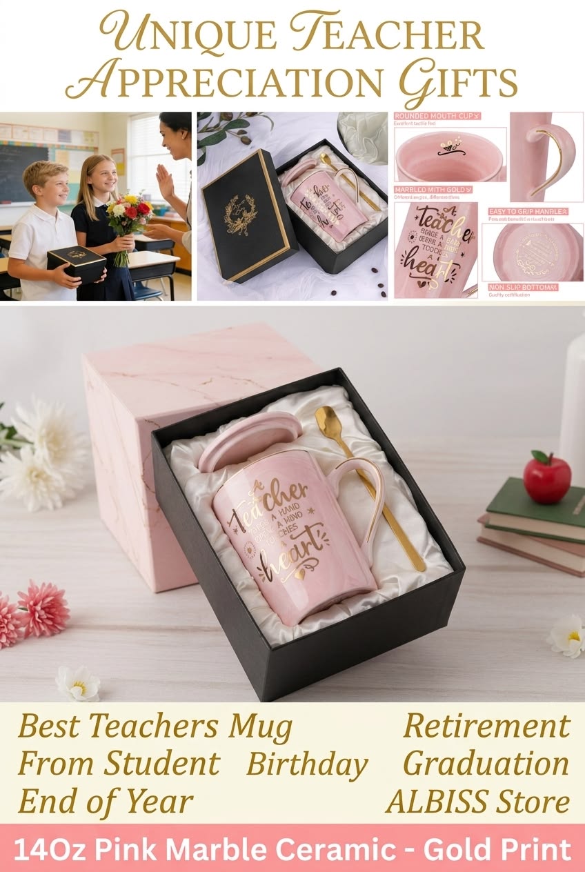 SHOW YOUR TEACHER GRATITUDE,"A Gift That Touches the Heart: Luxury Pink Marble Teacher’s Mug