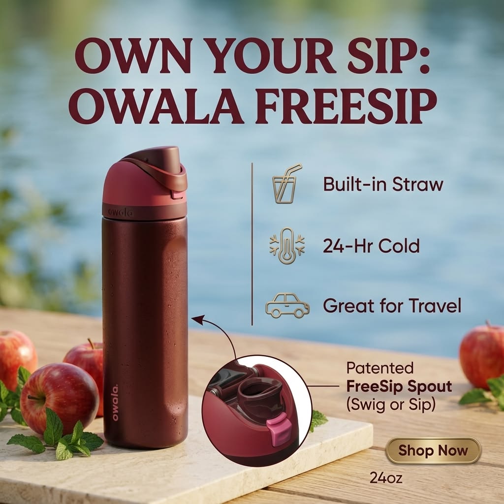 Owala Free Sip or Swig. Own Your Hydration.24 Hours Cold. Zero Spills. Pure Aesthetic