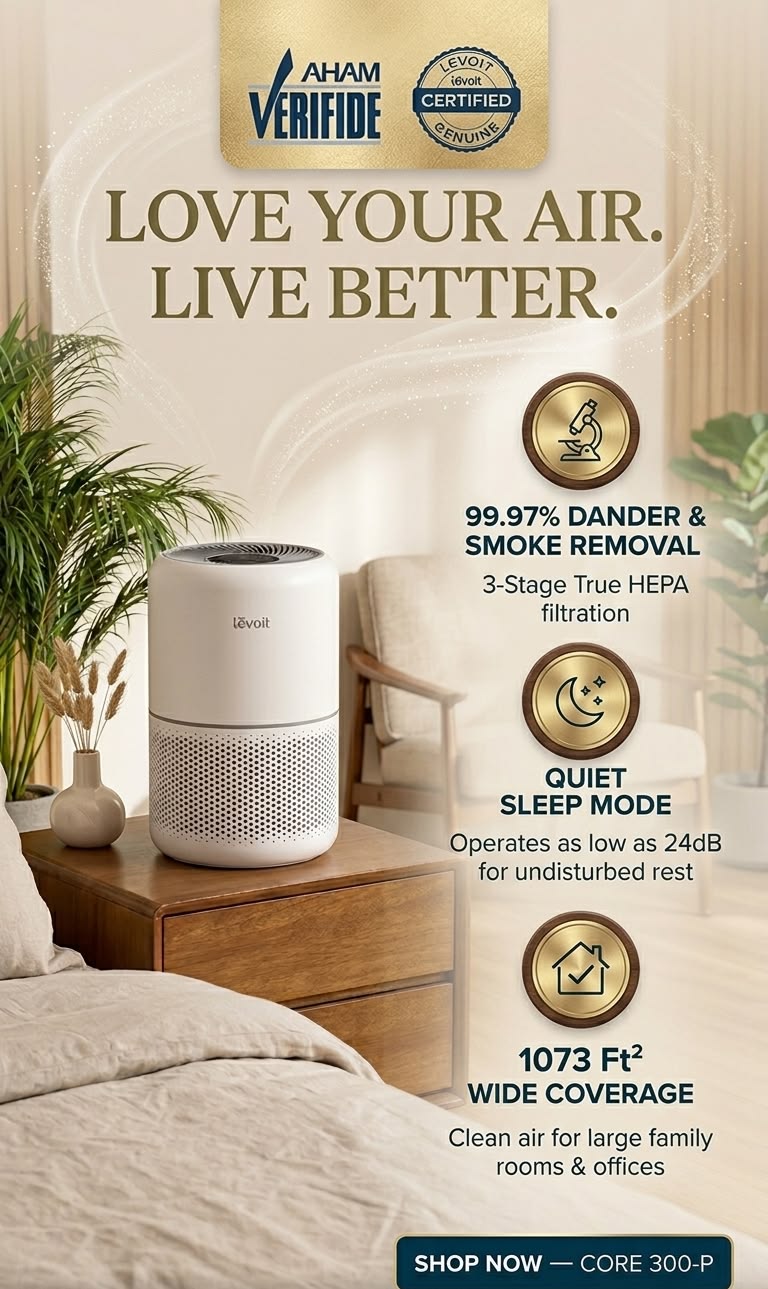 Levoit Core 300-P: Pure Air for Large Rooms, Powered by HEPA.