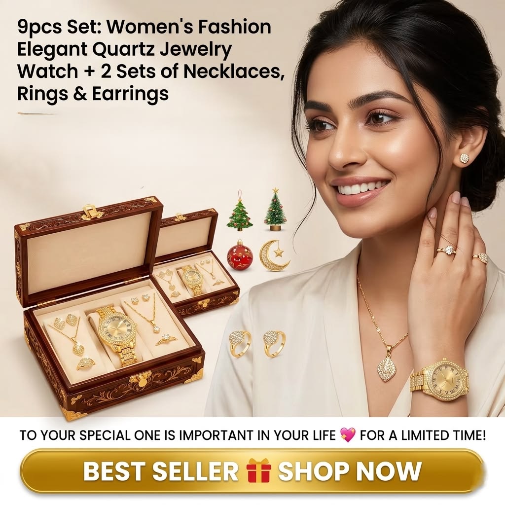 "Stunning 9-Piece Quartz Watch & Jewelry Collection: The Ultimate Gift for Your Special One"