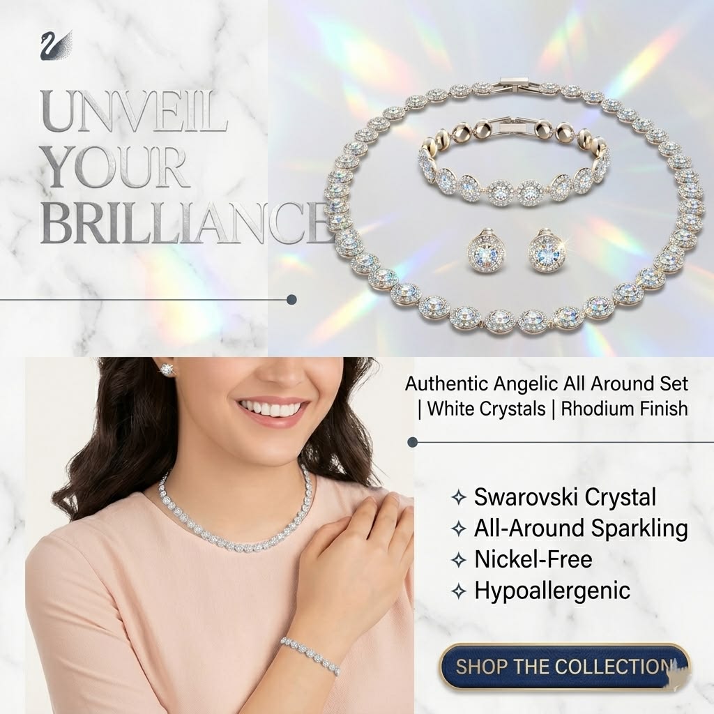 Elegant & All-Encompassing Swarovski Angelic All-Around Set: Sparkling Necklace, Bracelet & Earrings