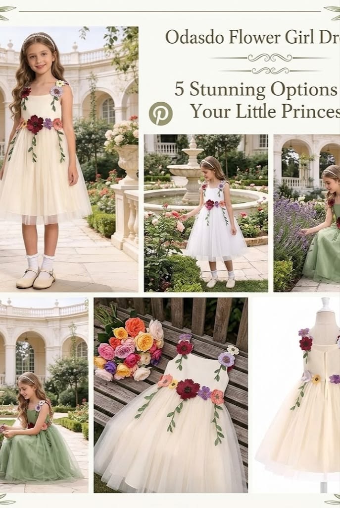 ODASDO Flower Girl Dress Kid Floral Embroidery Square Neck Sleeveless Dresses for Wedding Birthday